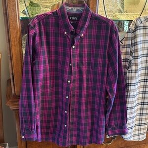 Chaps Men's Pink and Blue Plaid Button Down Shirt